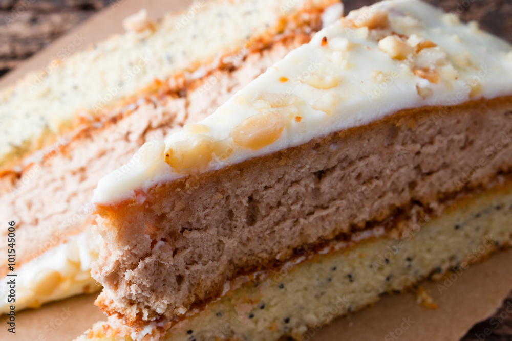 Two slice of homemade cake closeup Two slice of homemade cake closeup