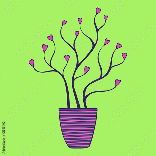 Vector illustration of beautiful Plant with hearts. The best card for Valentines's Day, Wedding and Birthday design.