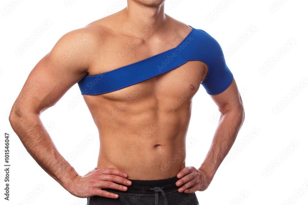 Man with a support bandage on his shoulder