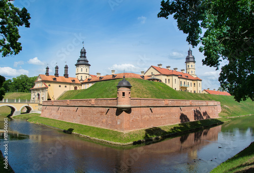 Medieval castle and moat around it in Nesvizh, Belarus.