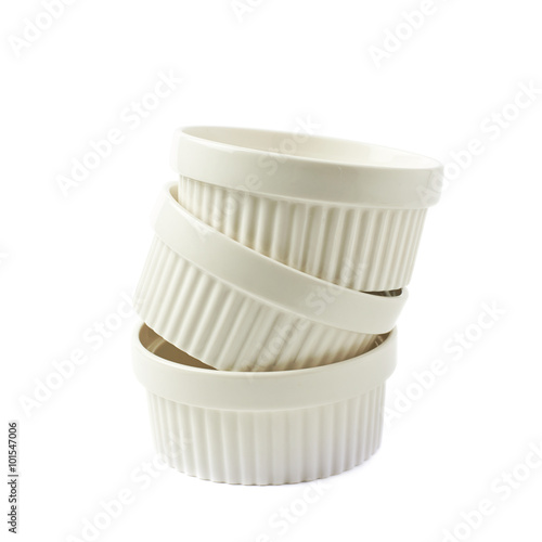 Porcelain souffle ramekin dish isolated