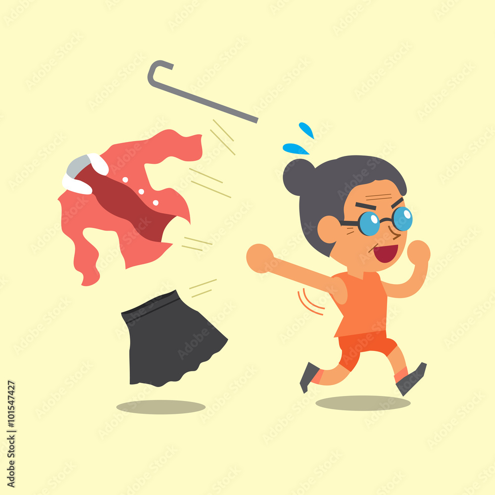 Cartoon old woman changing clothes to sportswear Cartoon old woman changing clothes to sportswear