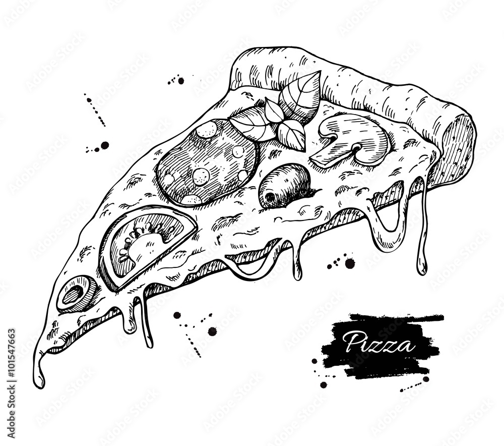 Set isolated pizza slice sketch pizzeria Vector Image