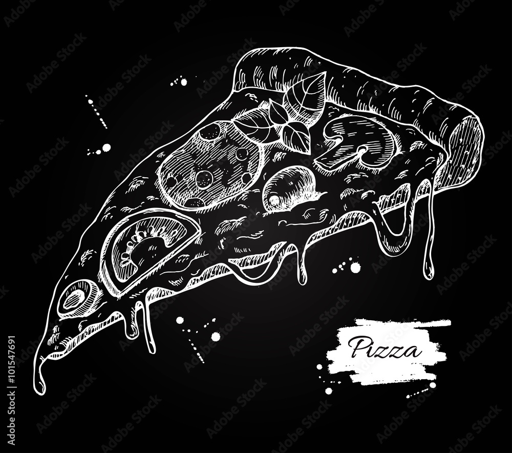 Fotografie Vector Pizza slice drawing. Hand drawn pizza illustration.