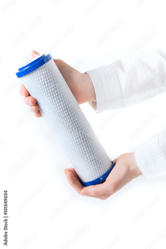 Obraz premium water filter cartridge in human hand