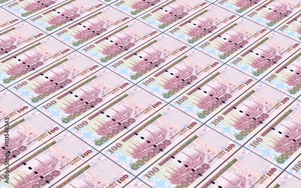 Saudi Arabia rials bills stacked background. Computer generated 3D photo rendering.