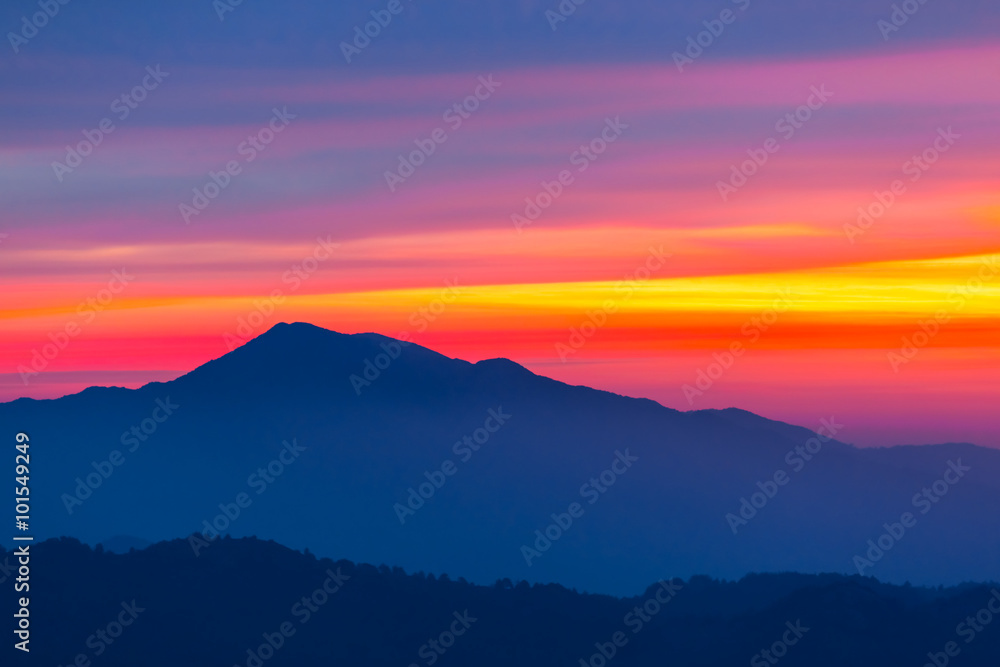 blue mountain silhouette on a sky background