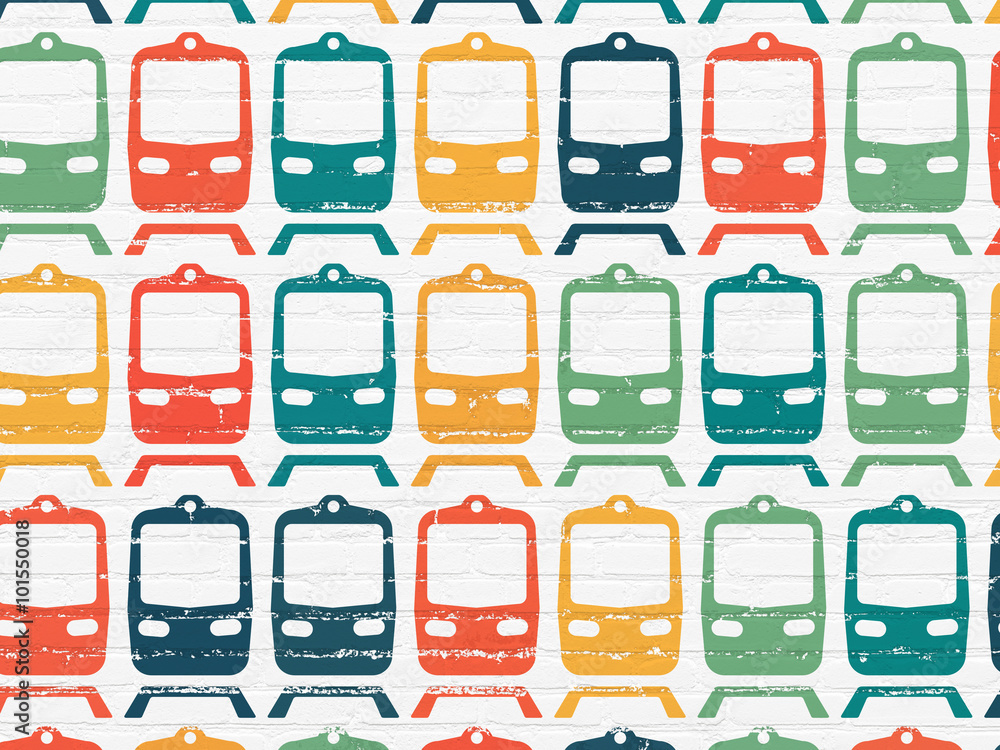 Tourism concept: Train icons on wall background Tourism concept: Train icons on wall background