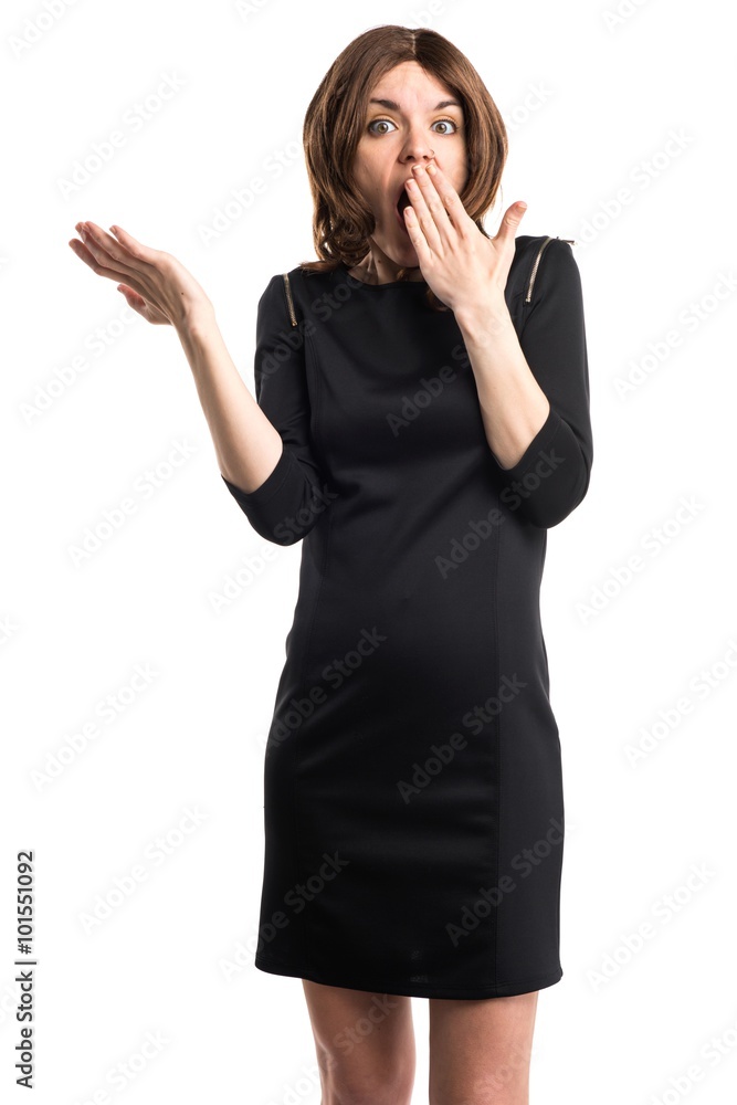 Brunette woman doing surprise gesture Brunette woman doing surprise gesture