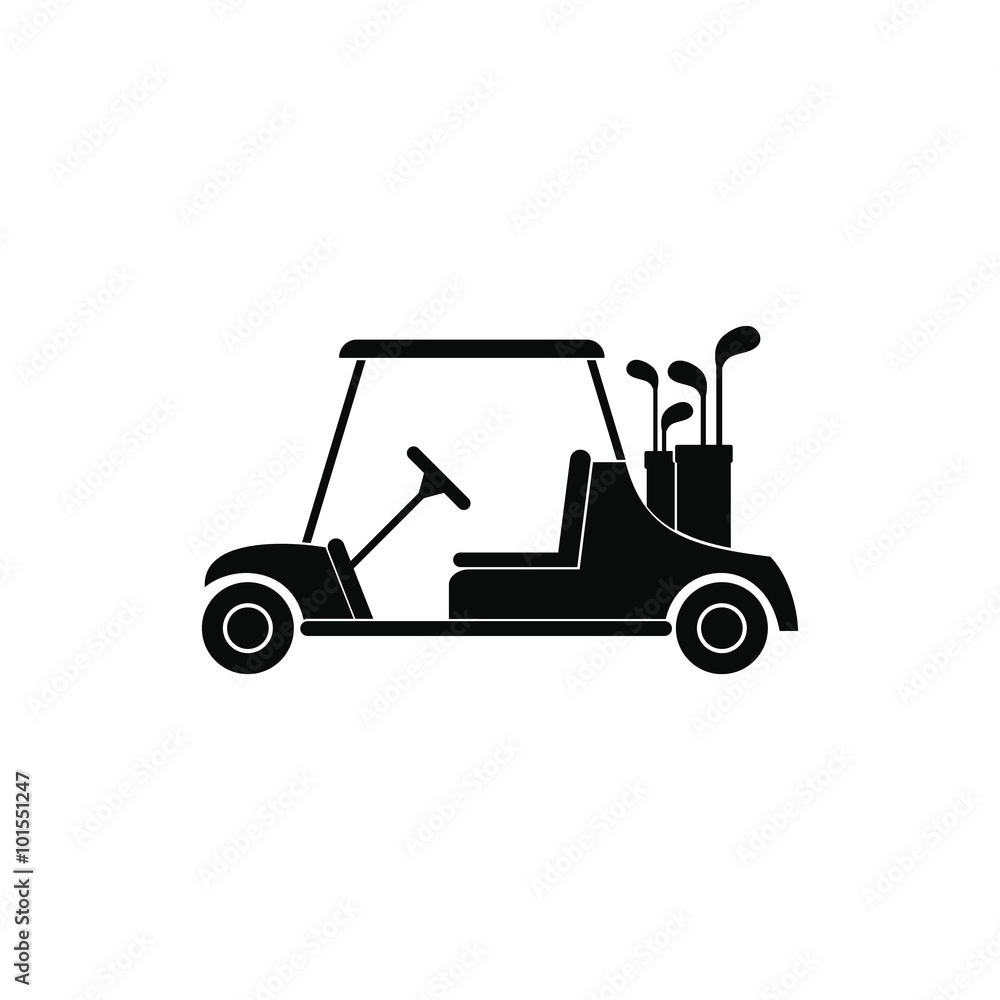 Red golf car black simple icon