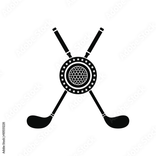 Two crossed golf clubs and a ball con 