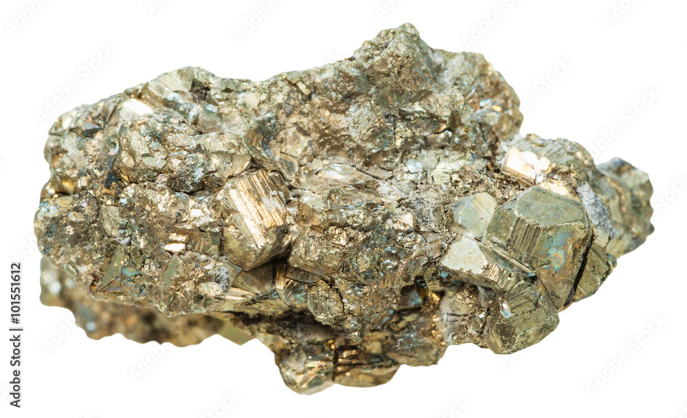 druse of pyrite mineral stone isolated on white