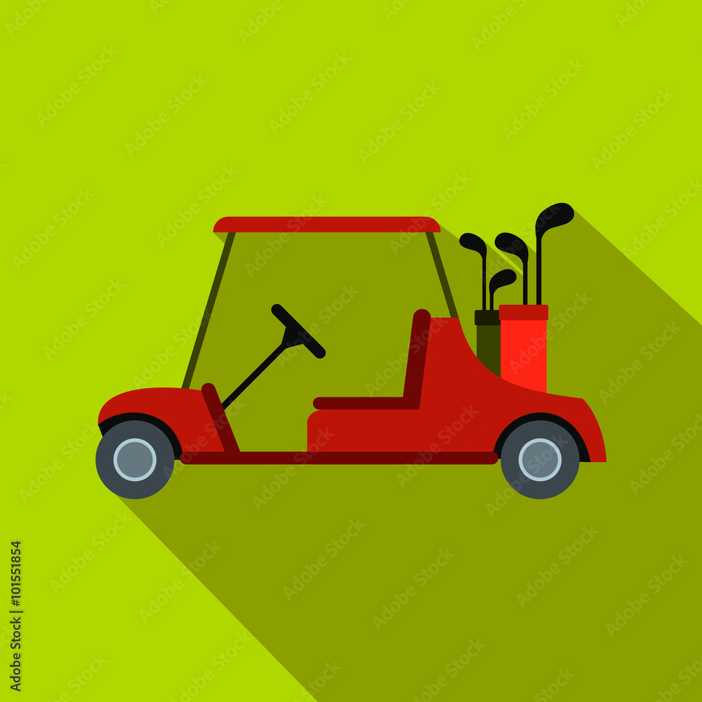 Red golf car flat icon