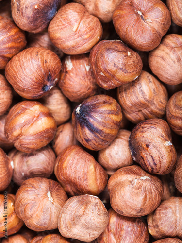 dried uncooked hazelnuts close up