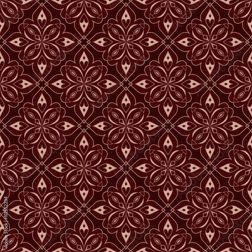 Decorative seamless golden texture on red.