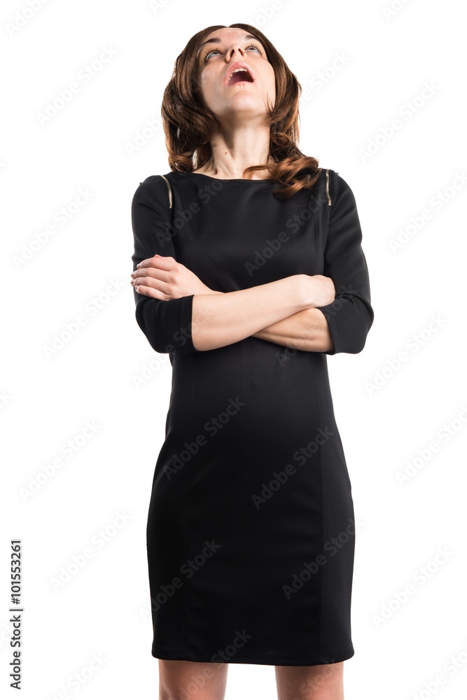 Obraz premium Brunette woman looking up
