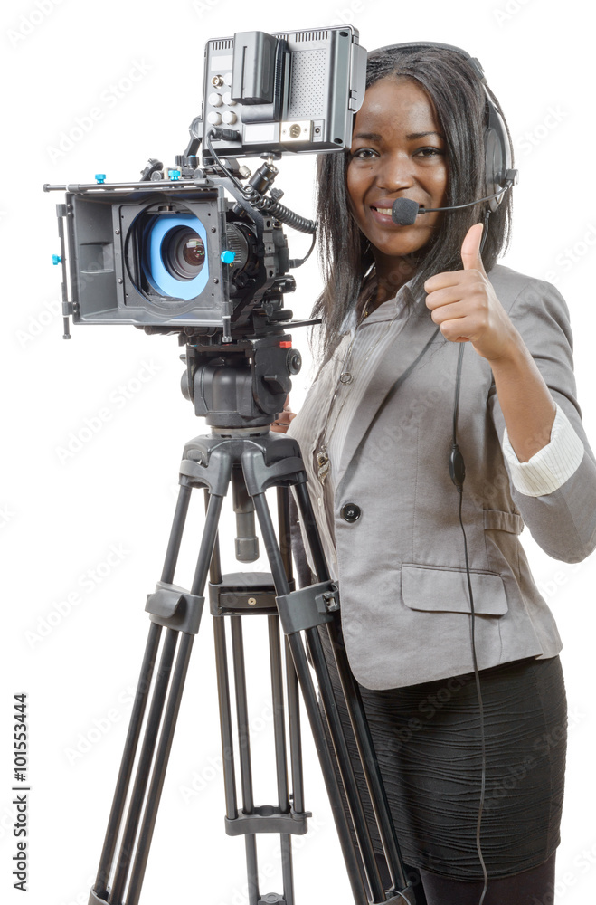 Fototapeta premium young African American women with professional video camera and
