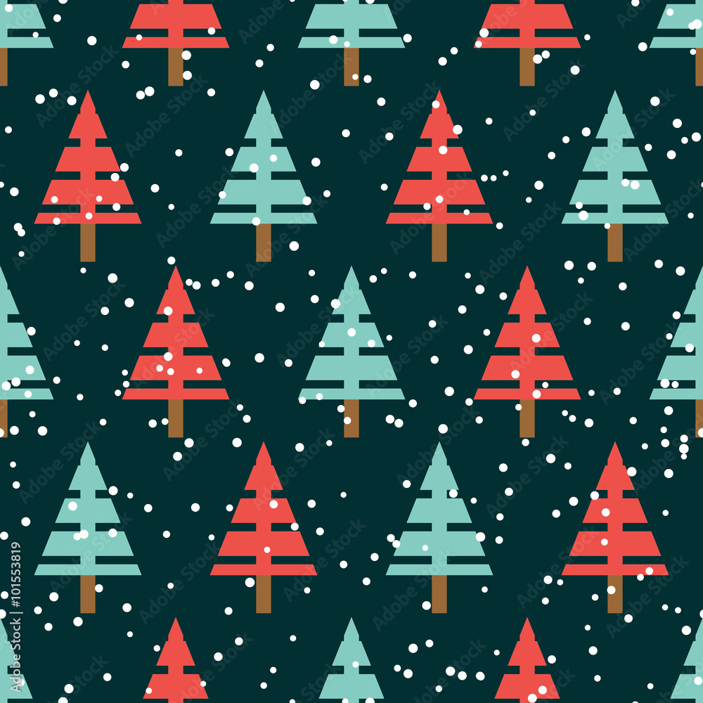 Seamless christmas pattern with christmas trees winter geometric