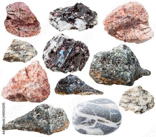various gneiss mineral stones and rocks isolated photo