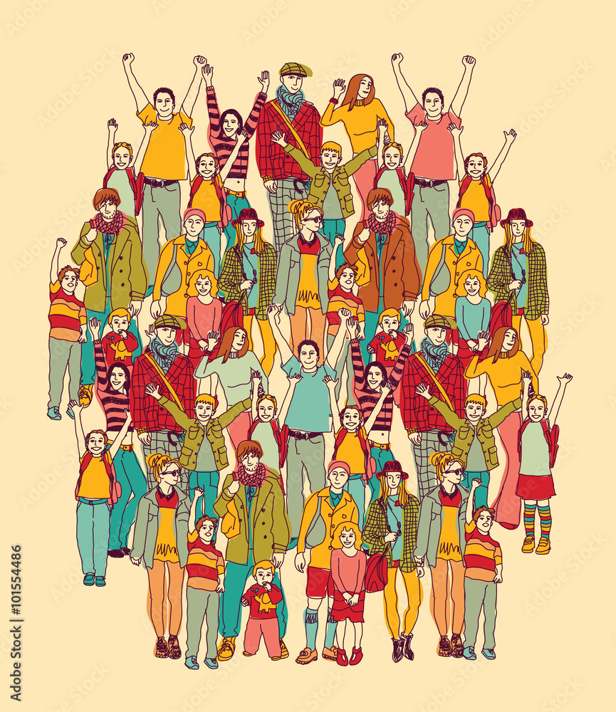 Big happy parents and kids people group color. Big happy parents and kids people group color.