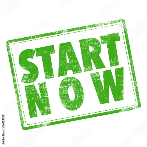stamp word "Start now" in g...