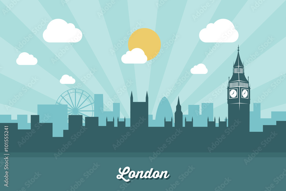 London skyline - flat design - obrazy, fototapety, plakaty 