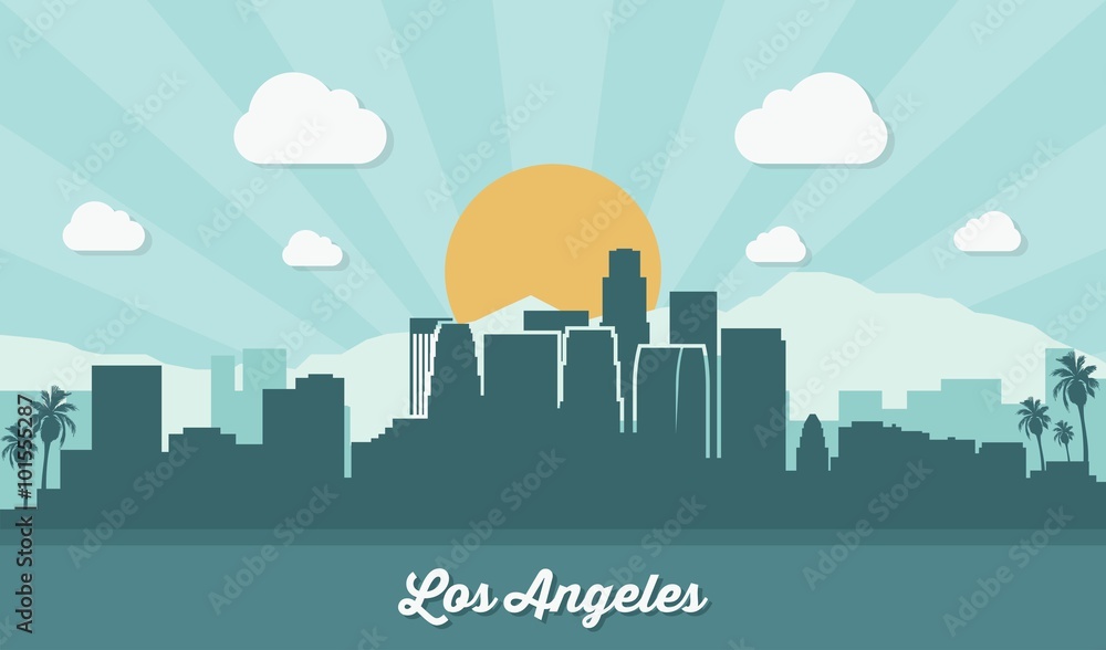Naklejka premium Panoramę Los Angeles - Płaska konstrukcja