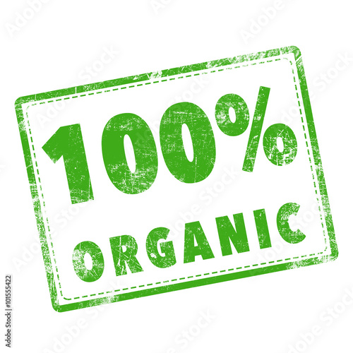 stamp word "100% organic" in green over white background