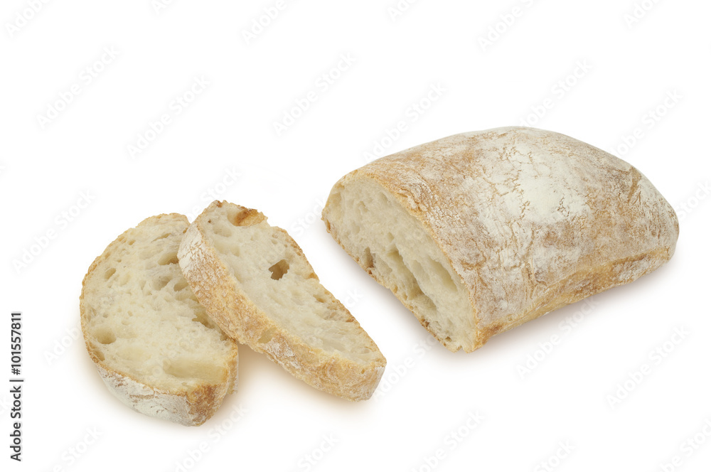 Loaf of bread (Ciabatta) isolated on white background