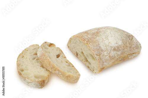 Loaf of bread (Ciabatta) isolated on white background
