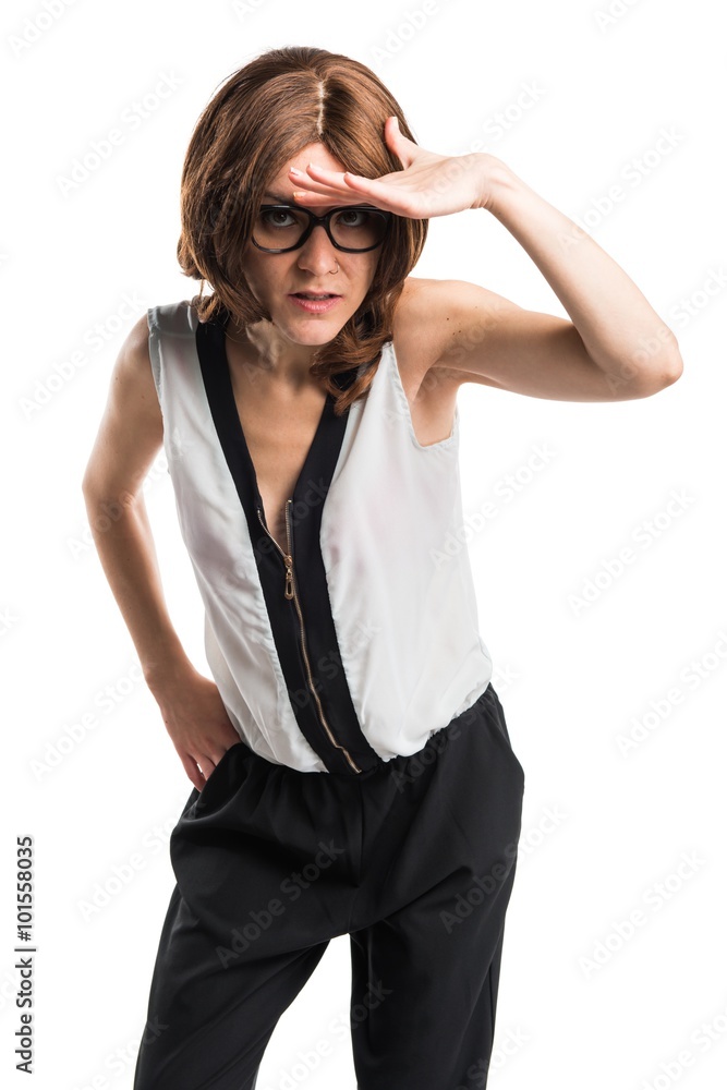 Brunette woman showing something Brunette woman showing something