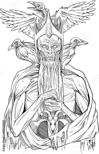 image of dead king with birds