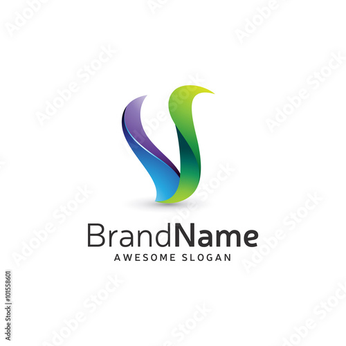 Abstract Color Flame Letter V Logo