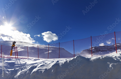 Ski resort in sunny day after snowfall photo