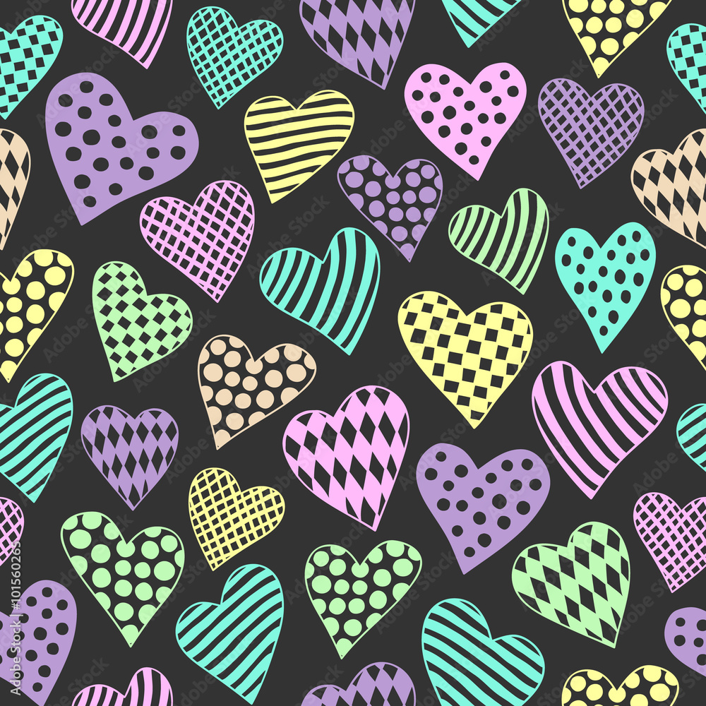 Seamless Pattern With Pastel Cartoon Hearts Seamless Pattern With Pastel Cartoon Hearts