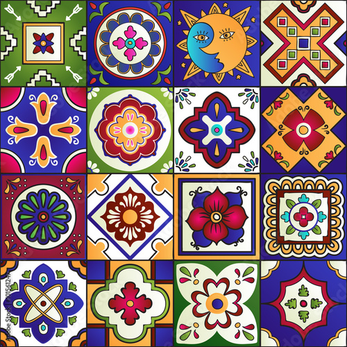 Talavera mexican tiles seamless pattern