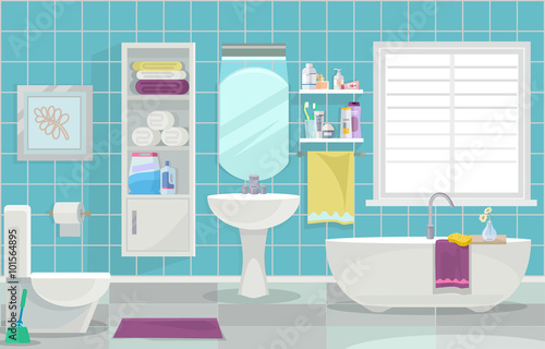 Modern bathroom interior. Vector flat illustration