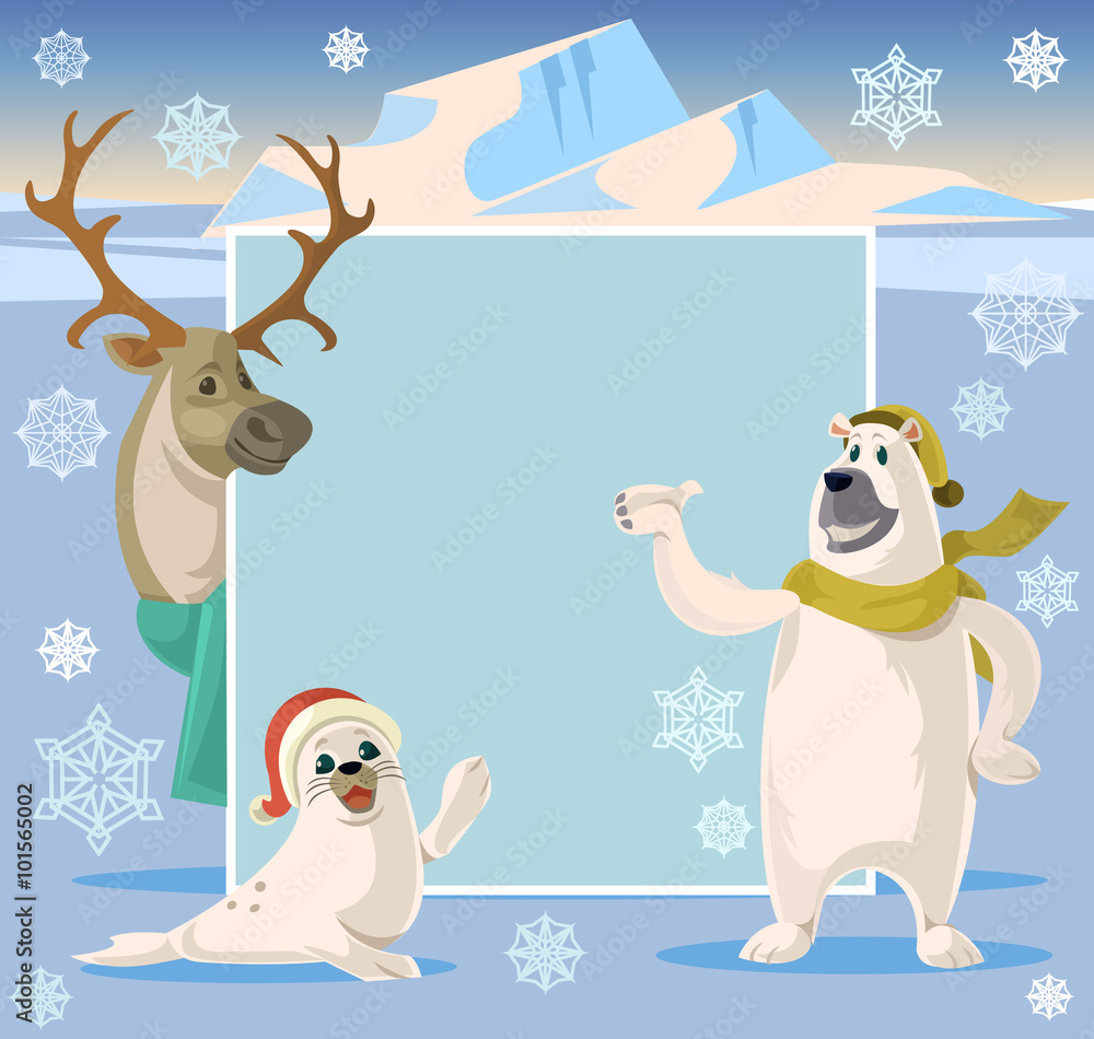 Obraz premium Arctic banner. Vector cartoon illustration