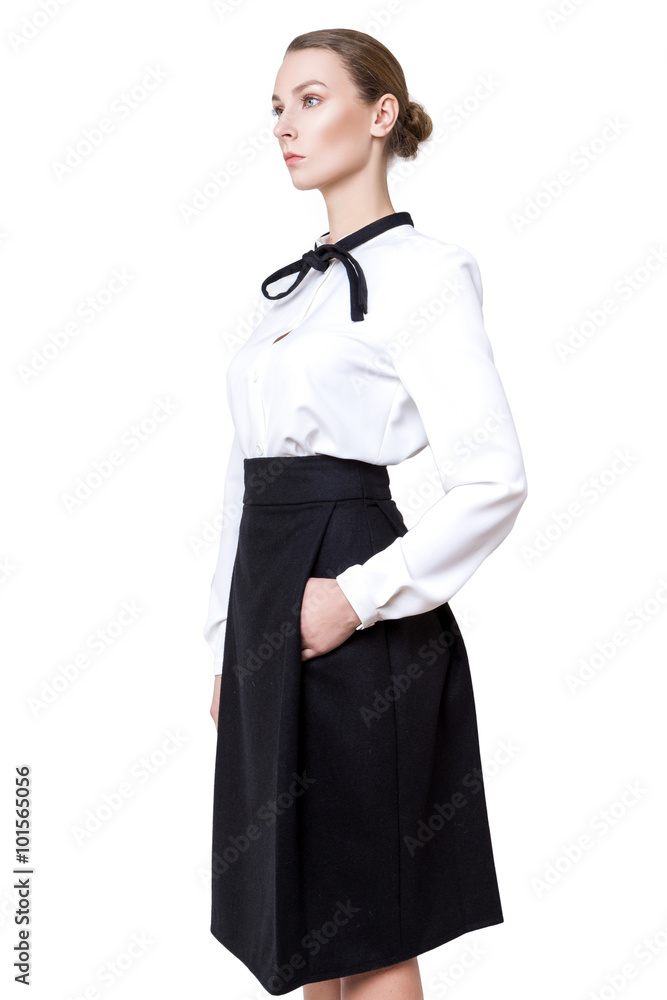 Beautiful young fashion business woman isolated on white Beautiful young fashion business woman isolated on white
