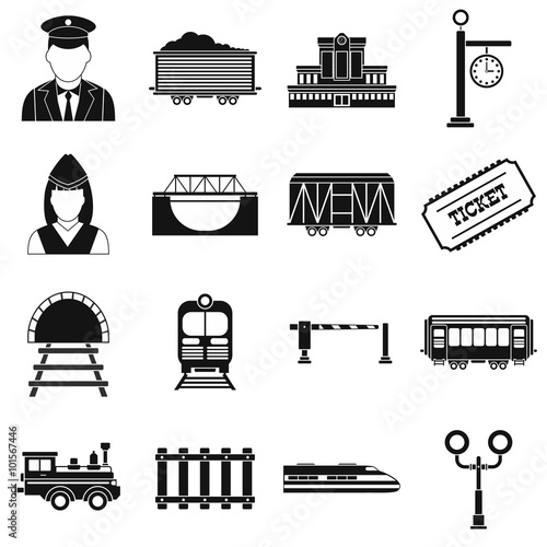 Railroad black simple icons set