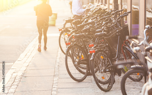 Bicycles parked along the road in Copenhagen