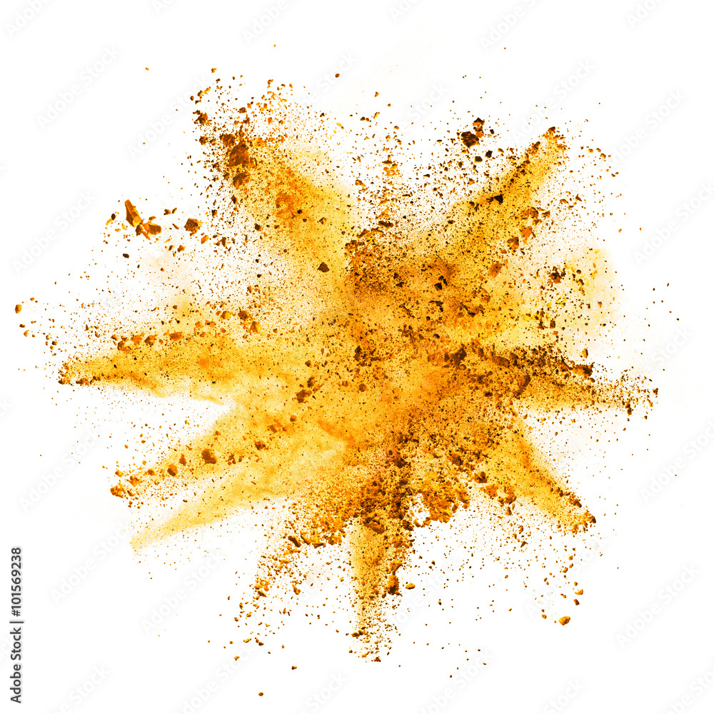 Explosion of yellow powder on white background Stock Illustration ...