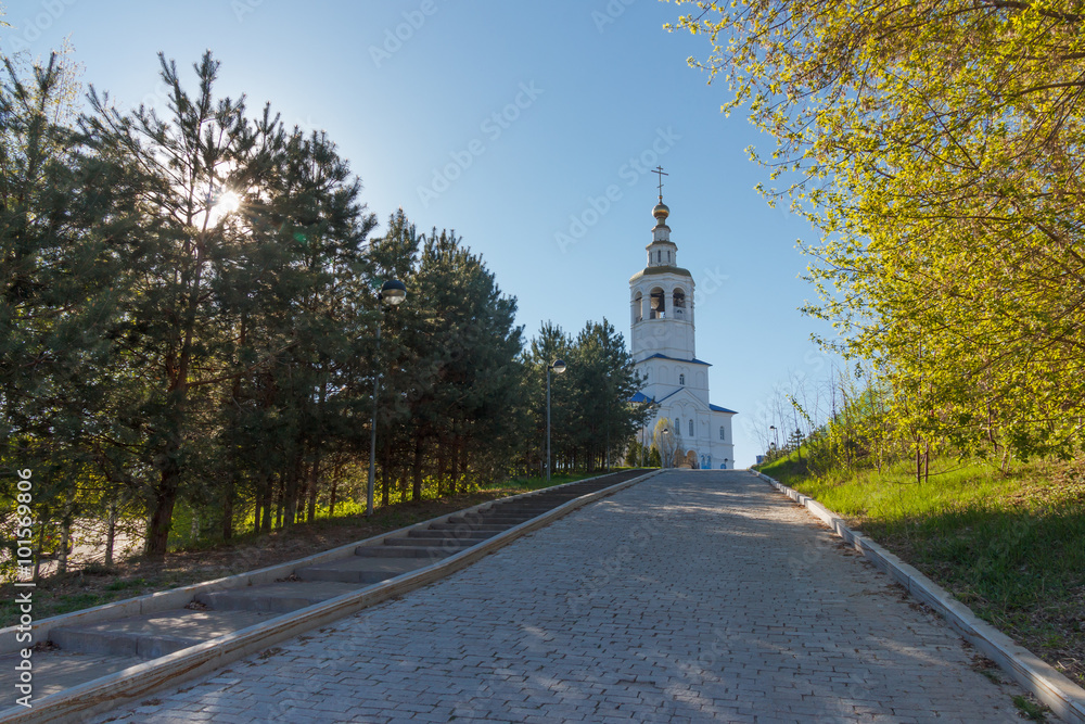 Zilant Holy Assumption nunnery in Kazan. The road up the mountain to the monastery of Archangel lane to the church of the Archangel Michael with the gate bell tower