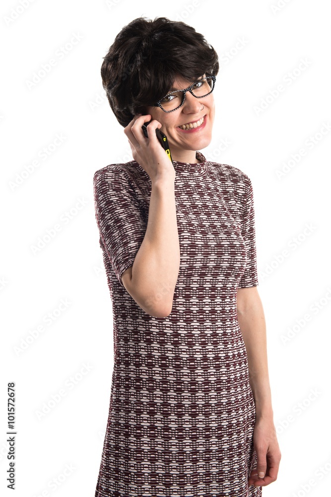 Brunette girl talking to mobile Brunette girl talking to mobile
