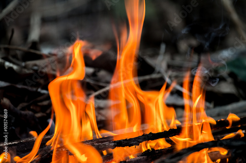 Fire burns wood chips
