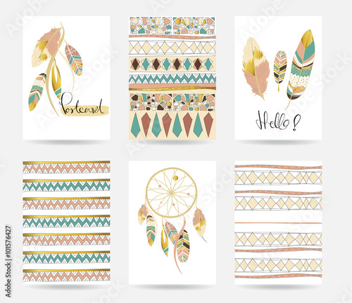 Light green gold pink card template in boho style on valentine's
