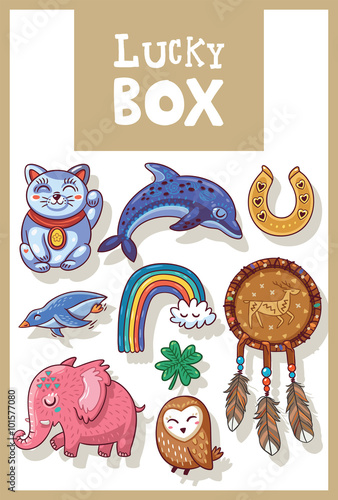 Lucky amulets and happy symbols collection 