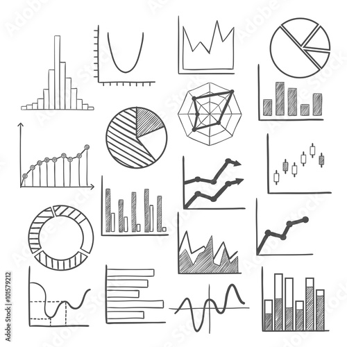 Charts, bars and graphs icons sketches