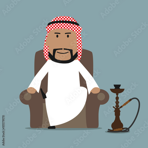 Arabian businessman relaxing with hookah