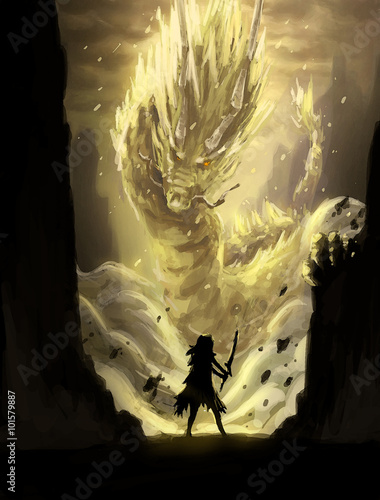 Dekoracja na wymiar  illustration-digital-painting-dragon-warrior-fighting